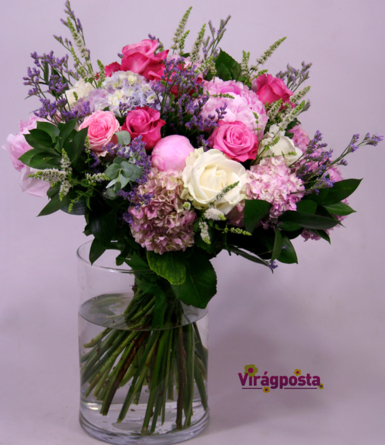 Virágposta - Pink rózsák nyári csokorban
